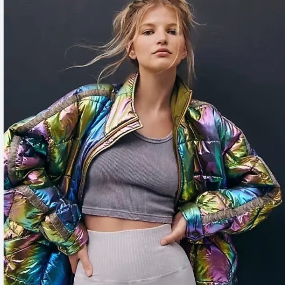 Free People FP Movement Time To Shine Pippa Packable Puffer Jacket Iridescent